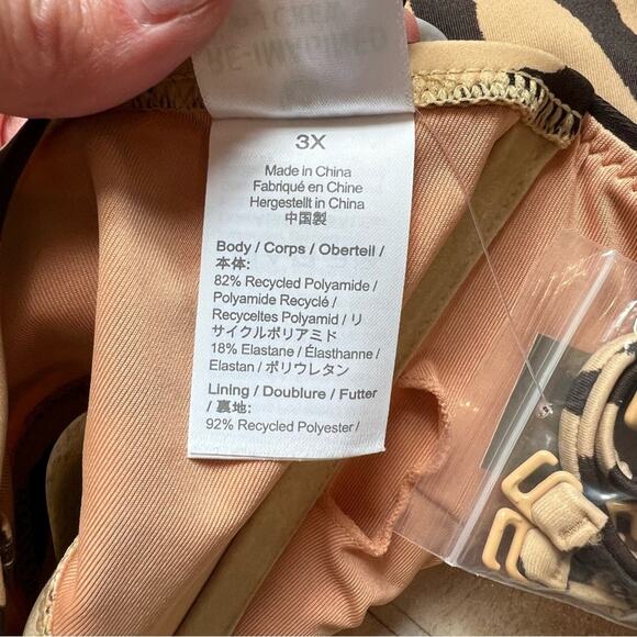 J.CREW Bandeau Bikini Top in Zebra Stripe Adjustable Straps Tan Brown 3X NEW - Picture 7 of 11
